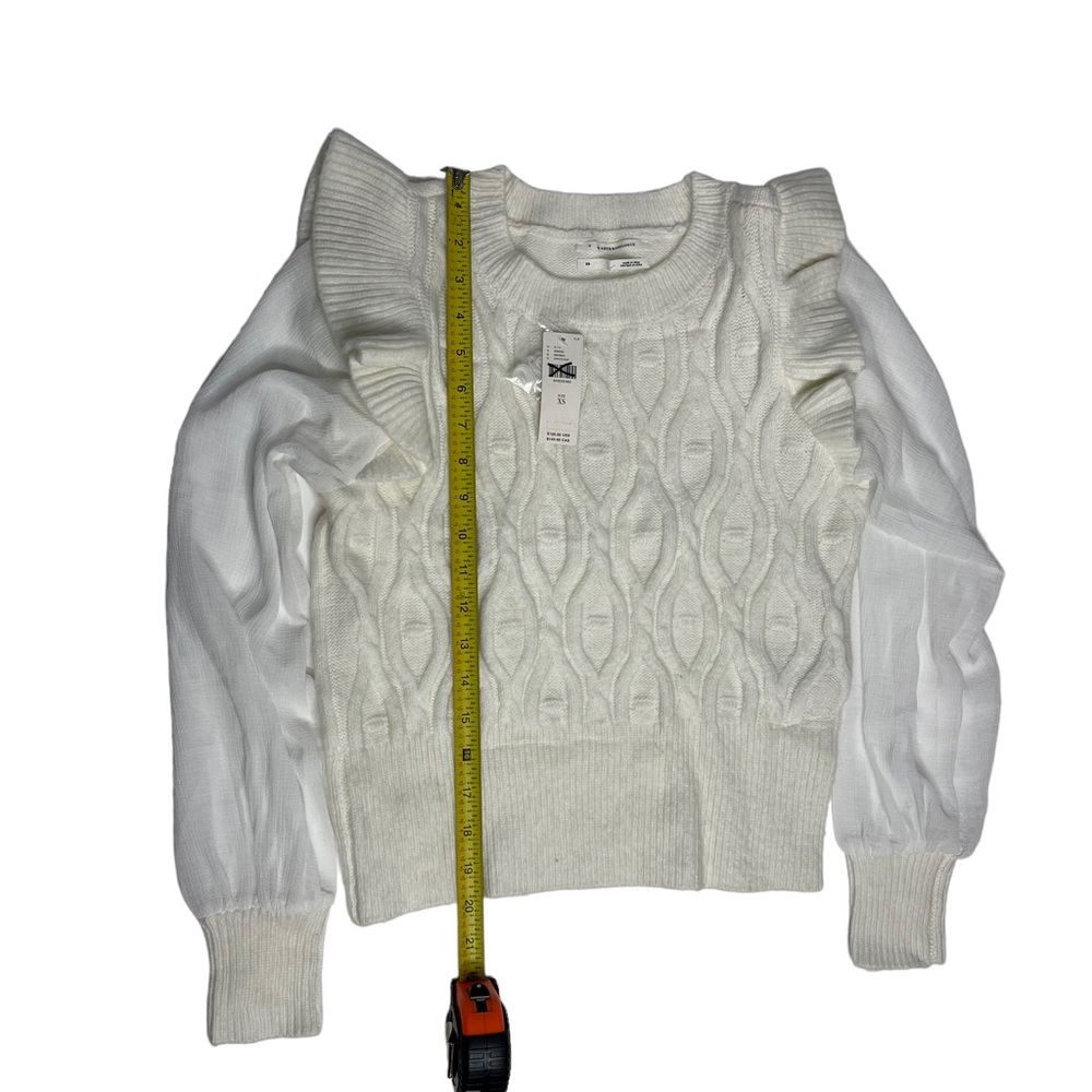 NWT Anthropologie White Ruffled Knit Puff Sleeve Sweater xs - Picture 7 of 14